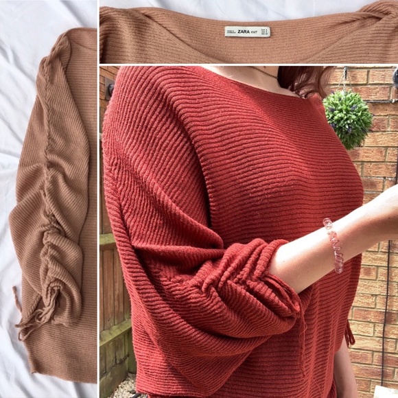 Blush dusty pink Zara slouchy dolman tie sweater - Picture 3 of 14